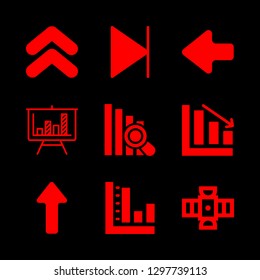 progress icons set with graph, bar chart and double up arrow vector set