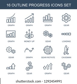 progress icons. Trendy 16 progress icons. Contain icons such as graph, gear, money up, loading, gear rotate, caveman. progress icon for web and mobile.