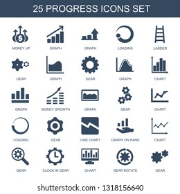 progress icons. Trendy 25 progress icons. Contain icons such as money up, graph, loading, ladder, gear, chart, money growth, line chart, graph on hand. progress icon for web and mobile.