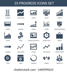 progress icons. Trendy 25 progress icons. Contain icons such as ladder, line chart, graph, chart, loading, graph on board, gear, chart on display. progress icon for web and mobile.