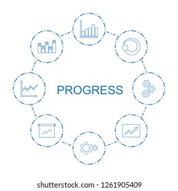 progress icons. Trendy 8 progress icons. Contain icons such as chart, gear, loading, line graph. progress icon for web and mobile.