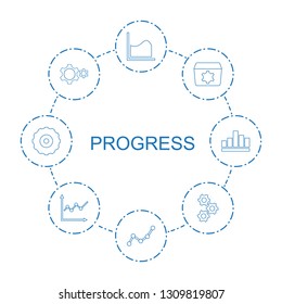 progress icons. Trendy 8 progress icons. Contain icons such as graph, line graph, gear, chart. progress icon for web and mobile.
