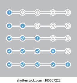 Progress indicator.Set of step by step progress bar