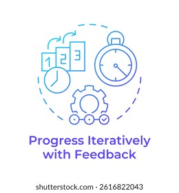 Progress iteratively with feedback blue gradient concept icon. Efficiency, productivity. Round shape line illustration. Abstract idea. Graphic design. Easy to use in blog post, presentation