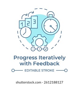 Progress iteratively with feedback soft blue concept icon. Efficiency, productivity. Round shape line illustration. Abstract idea. Graphic design. Easy to use in blog post, presentation