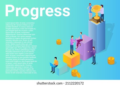 Progress.The ladder of success and self-development.The concept of promotion and personal achievements.A business-style poster.Flat vector illustration.