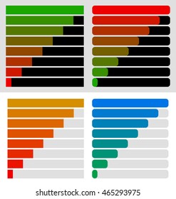 Progress, load bar templates set at 8 stages, steps. Completion, progression indicators.