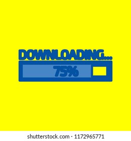Progress loading bar at 75%. Vector. Office style blue icon at yellow background.