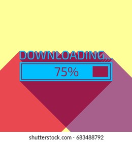 Progress loading bar at 75%. Vector. Deep sky blue icon with two flat violet and raspberry semitransparent shadows on canary background.