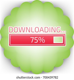 Progress loading bar at 75%. Vector. Pinkish icon with white contour on green background which similar to flower.