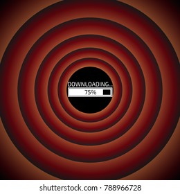 Progress loading bar at 75%. Vector. White icon on black circle in gradient rings.