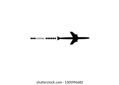 Progress loading bar with airplane. The flying apartment is black. The waypoint is for a tourist trip. Track on a white background. Vector illustration. Tourism. Travel.