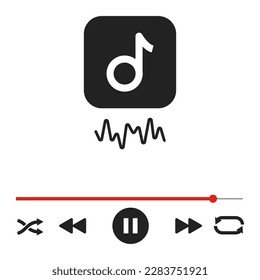 Progress loading bar of audio or video player with time slider, pause, rewind and fast forward buttons vector graphic illustratation 