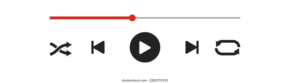 Barra de carga de progreso del reproductor de audio o vídeo con deslizador de tiempo, pausa, rebobinado y botones de avance rápido representación gráfica vectorial 