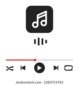 Progress loading bar of audio or video player with time slider, pause, rewind and fast forward buttons vector graphic illustratation 