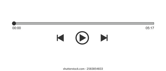 Progress loading bar of audio or video player with time slider, pause, rewind and fast forward buttons. Outline template of media player playback panel interface