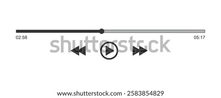 Progress loading bar of audio or video player with time slider, pause, rewind and fast forward buttons. Outline template of media player playback panel interface