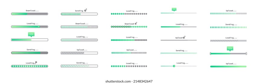 Progress loading bar. Collection of modern and minimalistic icons for software and application development. Interface elements for games. Cartoon flat vector illustrations isolated on white background