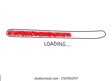Progress loading bar in doodle style. Hand drawn vector illustration.