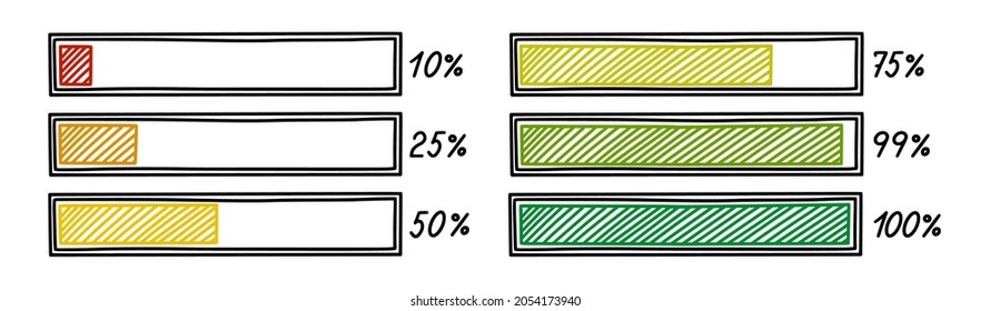 Progress loading bar. Infographics design element with gradient status of completion. Hand drawn vector illustration isolated in white background