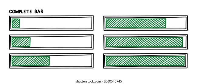 Progress loading bar. Infographics design element with green status of completion. Hand drawn vector illustration isolated in white background