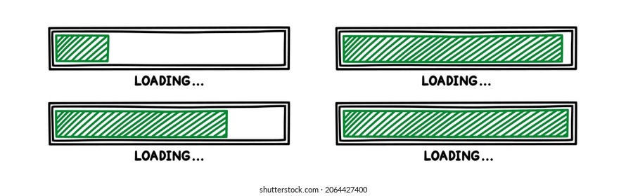 Progress loading bar. Infographics design element with green status of completion. Hand drawn vector illustration isolated in white background