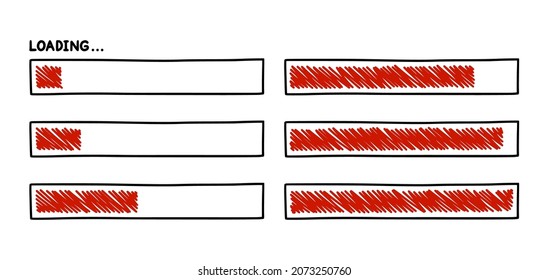 Progress loading bar. Infographics design element with status of completion. Hand drawn vector illustration isolated in white background