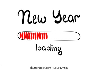 Progress loading bar. Load symbol with new year concept. Hand-drawn doodle sketch vector illustration isolated on white background.