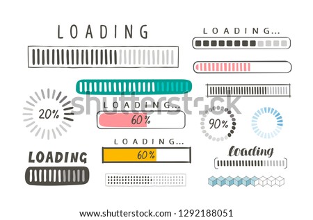 Progress loading bar, set of icons. Load symbol. Hand-drawn sketch vector