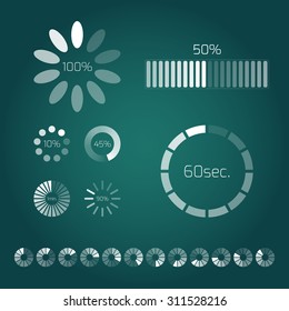 Progress Loading Bar. Set Of Indicators. Download Progress, Web Design Template, Interface Upload. Vector Illustration.