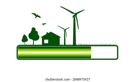 Progress or loading bar with trees, house and wind turbine
