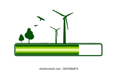 Progress or loading bar with trees and wind turbine