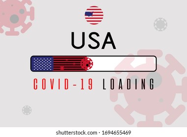 Progress Loading Bar With Us National Flag.spread Of Covid-19 Epidemic,virus Outbreak Illustration.