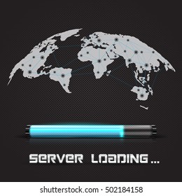 Progress loading bar with world map. Concept technology. Vector illustration.