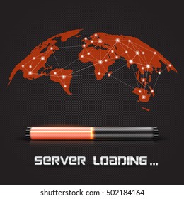 Progress loading bar with world map. Concept technology. Vector illustration.