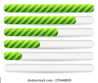 Progress, loading bars with striped texture. Vectors.