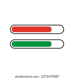 Progress loading red green. Download process. Progress bar. Vector illustration.