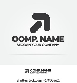 Progress logo with arrow up black color isolated on white background for growing success business company. Modern glossy growth graph symbol. Vector Illustration