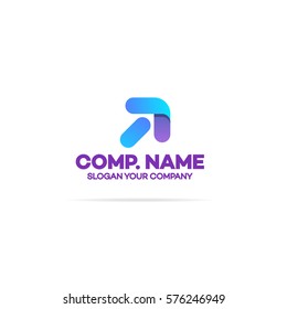 Progress logo with arrow up for growing success business company isolated on white background. Modern glossy growth graph symbol. Vector Illustration