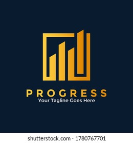 Progress Logo Vector With Monogram Design Style. Business Marketing Finance Logo. Concept Of Growth Logo, Trading And Accounting.