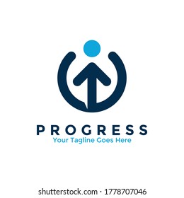 Progress Man Logo Template Design. Creative arrow up sign for growth and success concept. Vector illustration