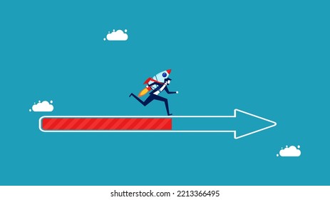 Progress or mission journey to success. determined businessman running on a progress bar