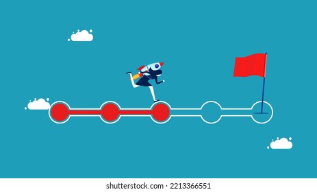 Progress or mission journey to success. determined businesswoman running on progress bar for goal