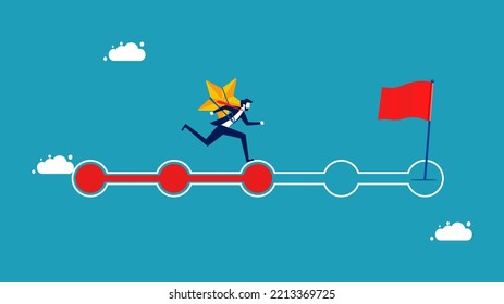 Progress and missions. Professional businessman running on the progress bar