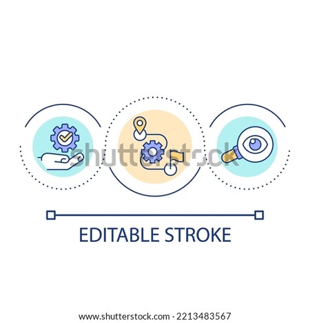 Progress monitoring loop concept icon. Performance assessment abstract idea thin line illustration. Learning journey. Accomplishing goal. Isolated outline drawing. Editable stroke. Arial font used
