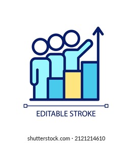 Progress monitoring pixel perfect RGB color icon. Investment in growth. Collaborative process. Isolated vector illustration. Simple filled line drawing. Editable stroke. Arial font used