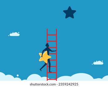 Avanzar al siguiente nivel. hombre con estrellas subiendo las escaleras 