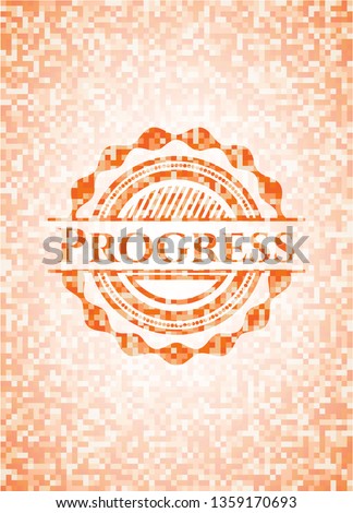Progress orange mosaic emblem with background