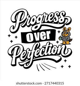 Progreso sobre la perfección Diseño de cita de tipografía motivacional sobre fondo blanco