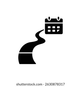Ícone do caminho de andamento com símbolo de data do calendário de planejamento
